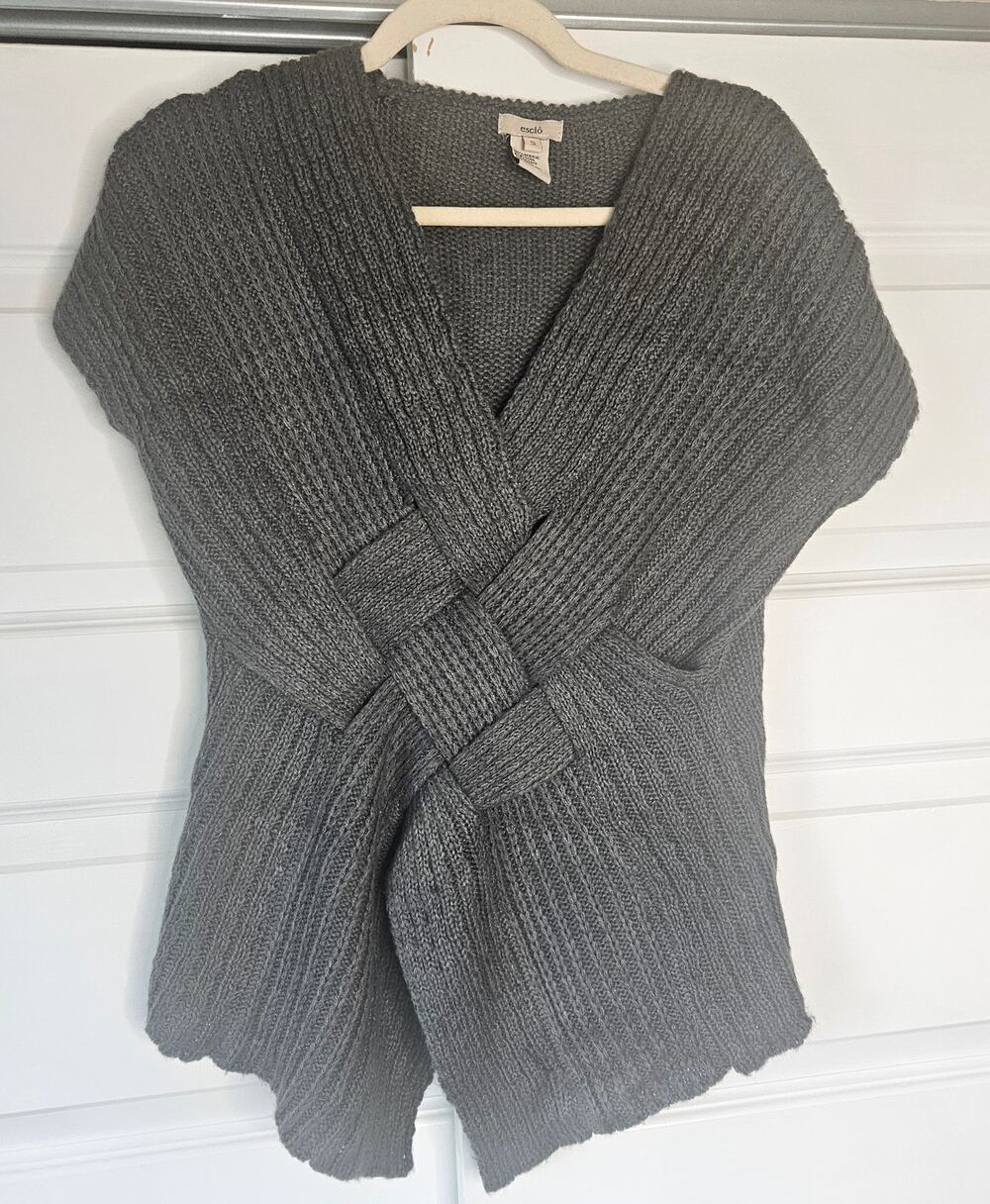 Escio Olive Green Ribbed Crisscross Braided Waist Sweter Small